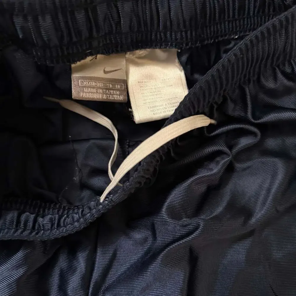 Vintage Y2K Nike Silver Tag Navy Blue Satin Basketball Shorts Swoosh Youth XL